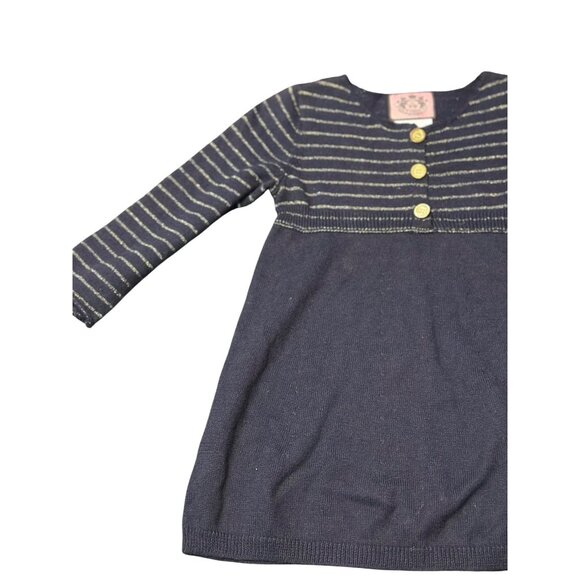 Juicy Couture Girls Sweater Dress 12–18M Navy Knit w/ Gold Lurex Stripes 11"x18" - Picture 3 of 6